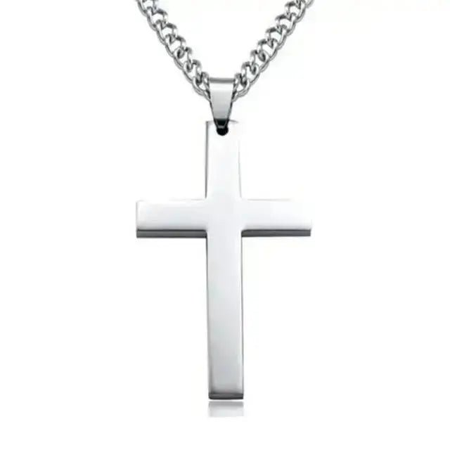 Shiny silver cross necklace with a simple design available at an affordable cross necklace online