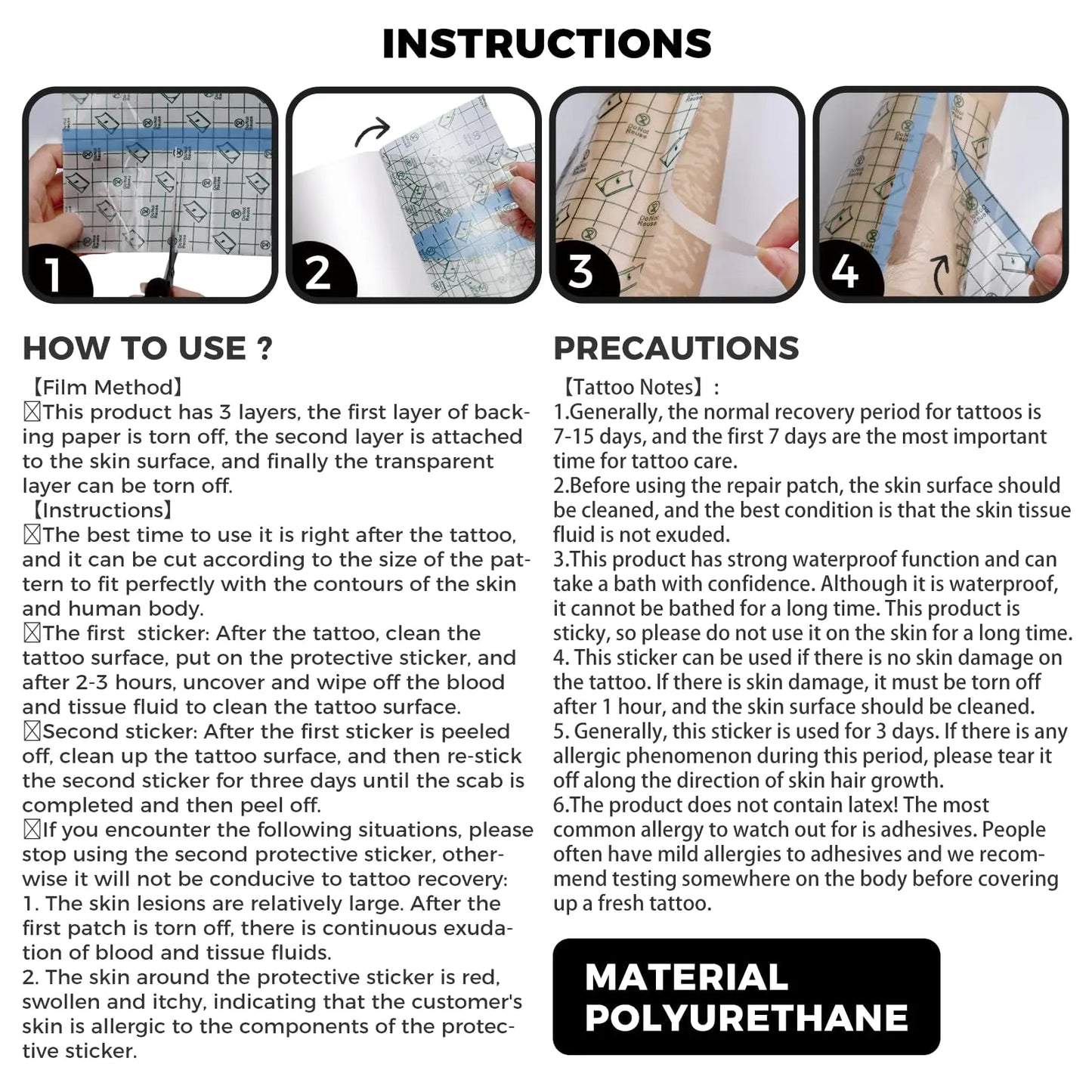 Tattoo Aftercare Waterproof Bandages Tattoo Cover Up Tape, Second Skin Protective, Clear Tattoo Supplies and Equipment 10 Sheets 8x8in 8" x 8" (10 Pack) - KB General Store