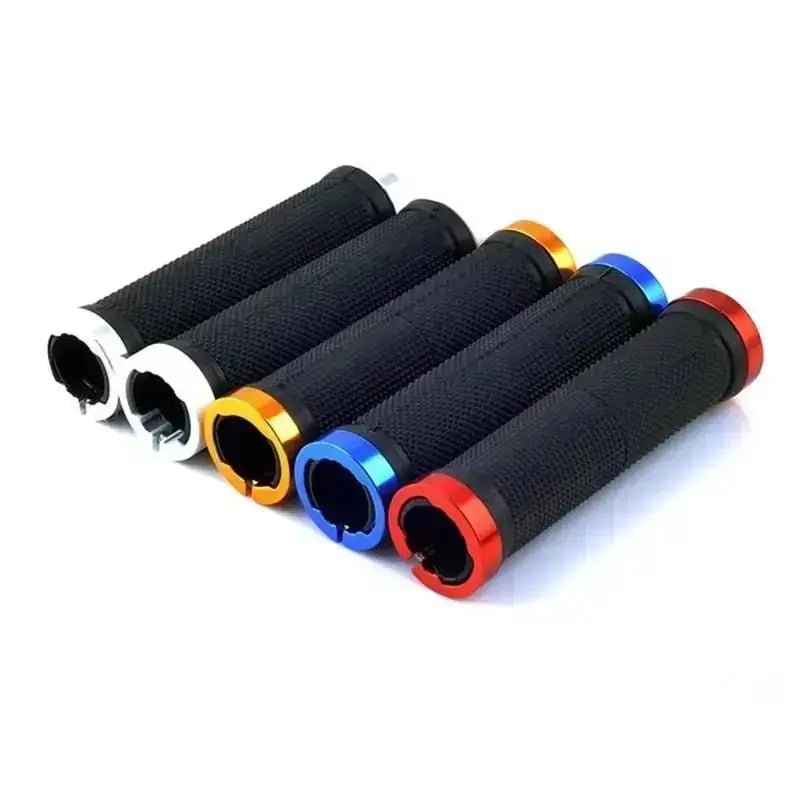 Alloy bicycle handlebar grips in multiple colors offering enhanced grip and comfort for cyclists