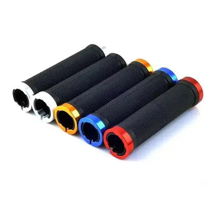 Alloy bicycle handlebar grips in multiple colors offering enhanced grip and comfort for cyclists