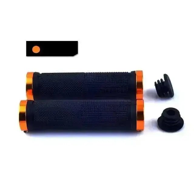 My Store alloy bicycle handlebar grips in black with orange accents and end caps for improved grip