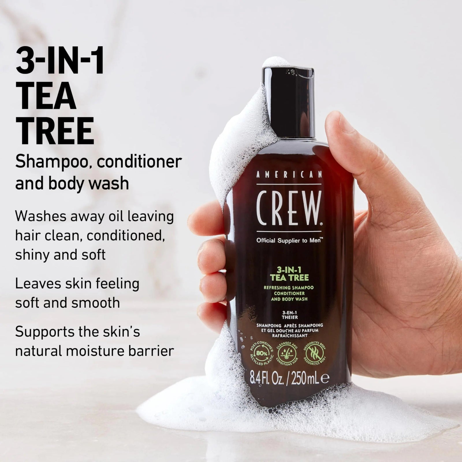 American Crew Shampoo, Conditioner & Body Wash for Men, 3 - in - 1, Tea Tree Scent, 3.3 Fl Oz 15 Fl Oz (Pack of 1) - KB General Store