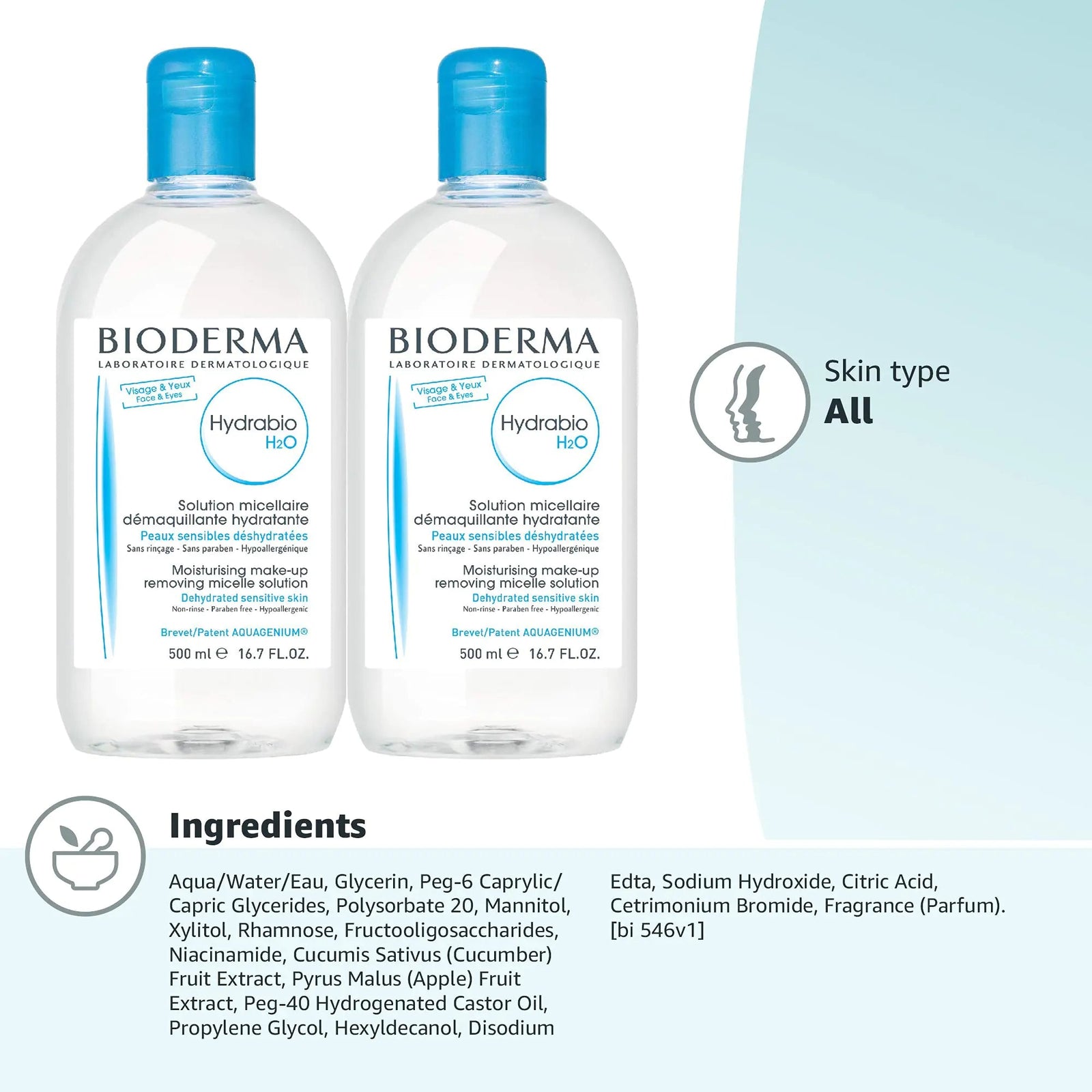 Bioderma - Hydrabio H2O Micellar Water - Face Cleanser and Makeup Remover - Micellar Cleansing Water for Dehydrated Sensitive Skin 33.4 Fl Oz (Pack of 1) - KB General Store