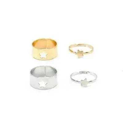Set of four stylish butterfly rings for women in gold and silver with star designs