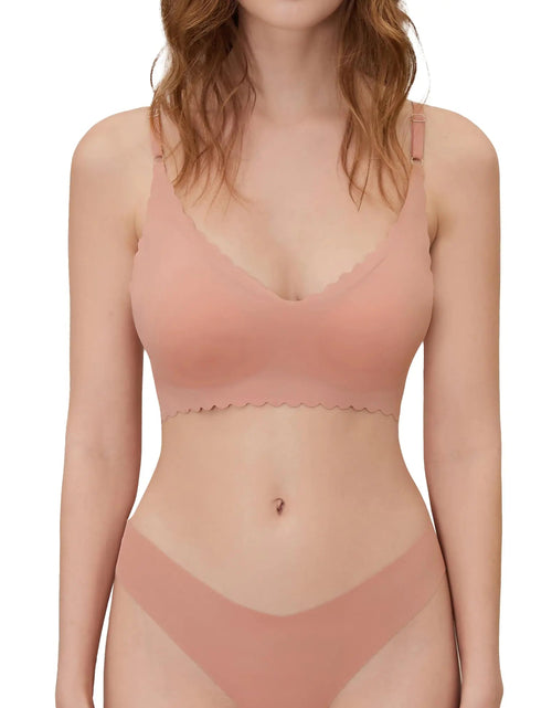 Cargue la imagen en el visor de la galería, DEANGELMON V - Neck Seamless Bralette Trio in Black, Peach &amp; Apricot - KB General Store
