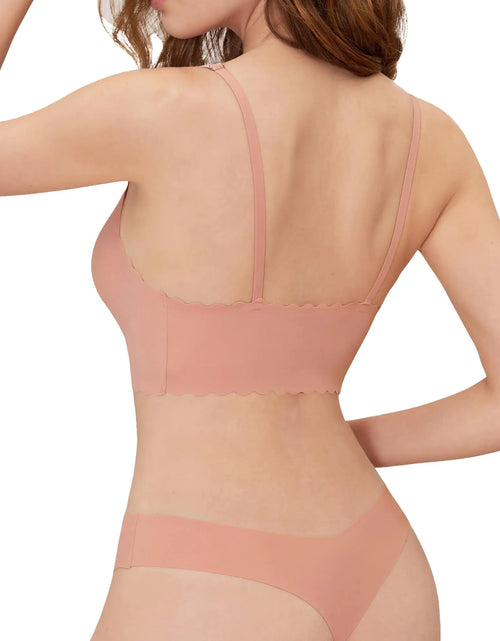 Cargue la imagen en el visor de la galería, DEANGELMON V - Neck Seamless Bralette Trio in Black, Peach &amp; Apricot - KB General Store
