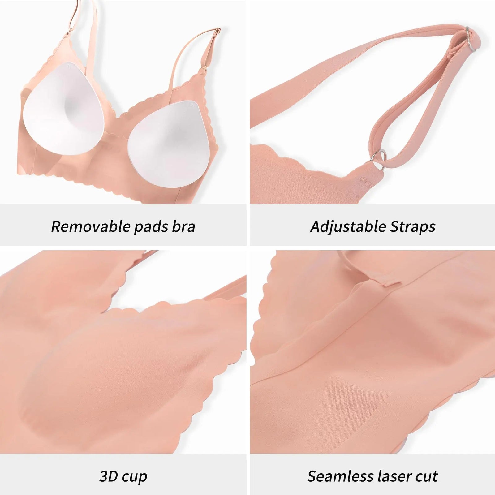 DEANGELMON V - Neck Seamless Bralette Trio in Black, Peach & Apricot - KB General Store