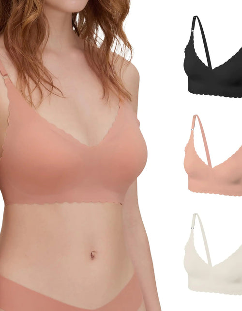 Cargue la imagen en el visor de la galería, DEANGELMON V - Neck Seamless Bralette Trio in Black, Peach &amp; Apricot - KB General Store
