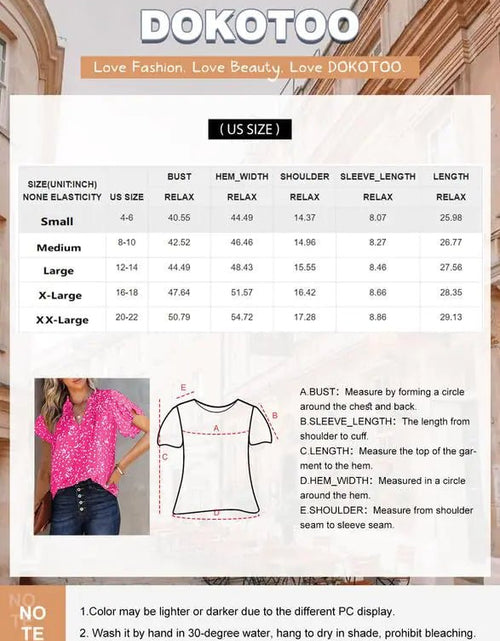 Cargue la imagen en el visor de la galería, Dokotoo Women&#39;s Casual V Neck Alicia Floral Print Smocked Short Sleeve Chiffon Blouses Bohemian Top Shirts X - Large Pink - KB General Store
