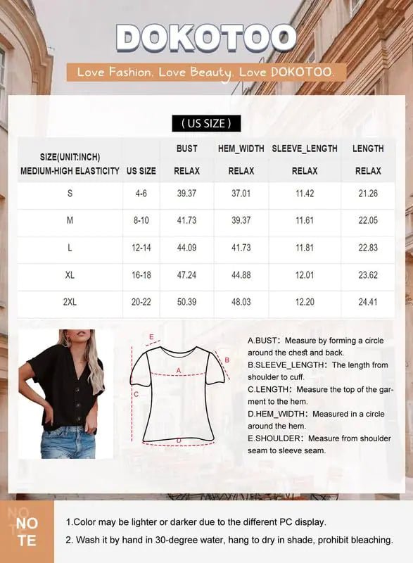 Dokotoo Womens Summer Tops 2024 Waffle Knit Button Down Shirts Casual V Neck Short Sleeve Shacket Jacket Dressy Blouses X - Large Black - KB General Store