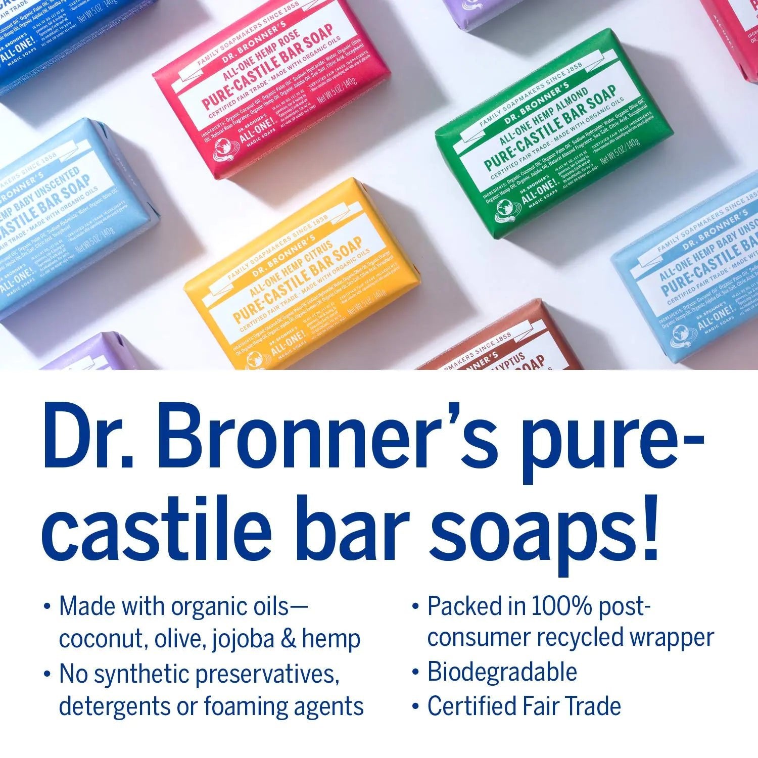 Dr. Bronner's - Pure - Castile Bar Soap (Tea Tree, 5 ounce) - Made with Organic Oils, For Face, Body, Hair and Dandruff, Gentle on Acne - Prone Skin, Biodegradable, Vegan, Non - GMO 5 Ounce (Pack of 1) - KB General Store