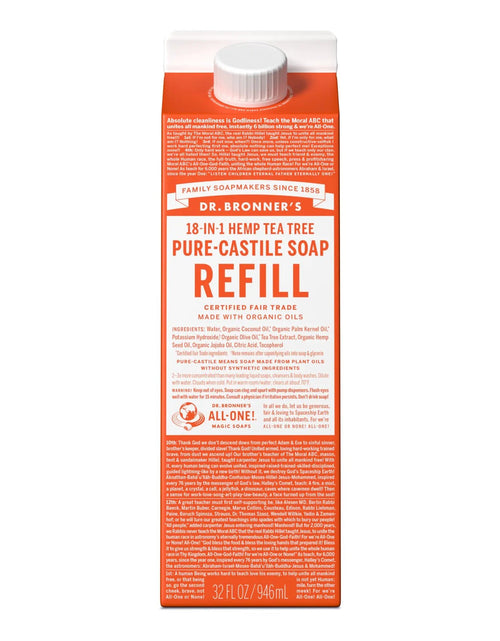 Load image into Gallery viewer, Dr. Bronner&#39;s - Pure - Castile Liquid Soap Refill, 82% Less Plastic per Quart, Made with Organic Oils, 18 - in - 1 Uses, For Face, Body, Hand Soap Refill, Hair, Laundry, Pets &amp; Dishes (32oz, Tea Tree) - KB General Store
