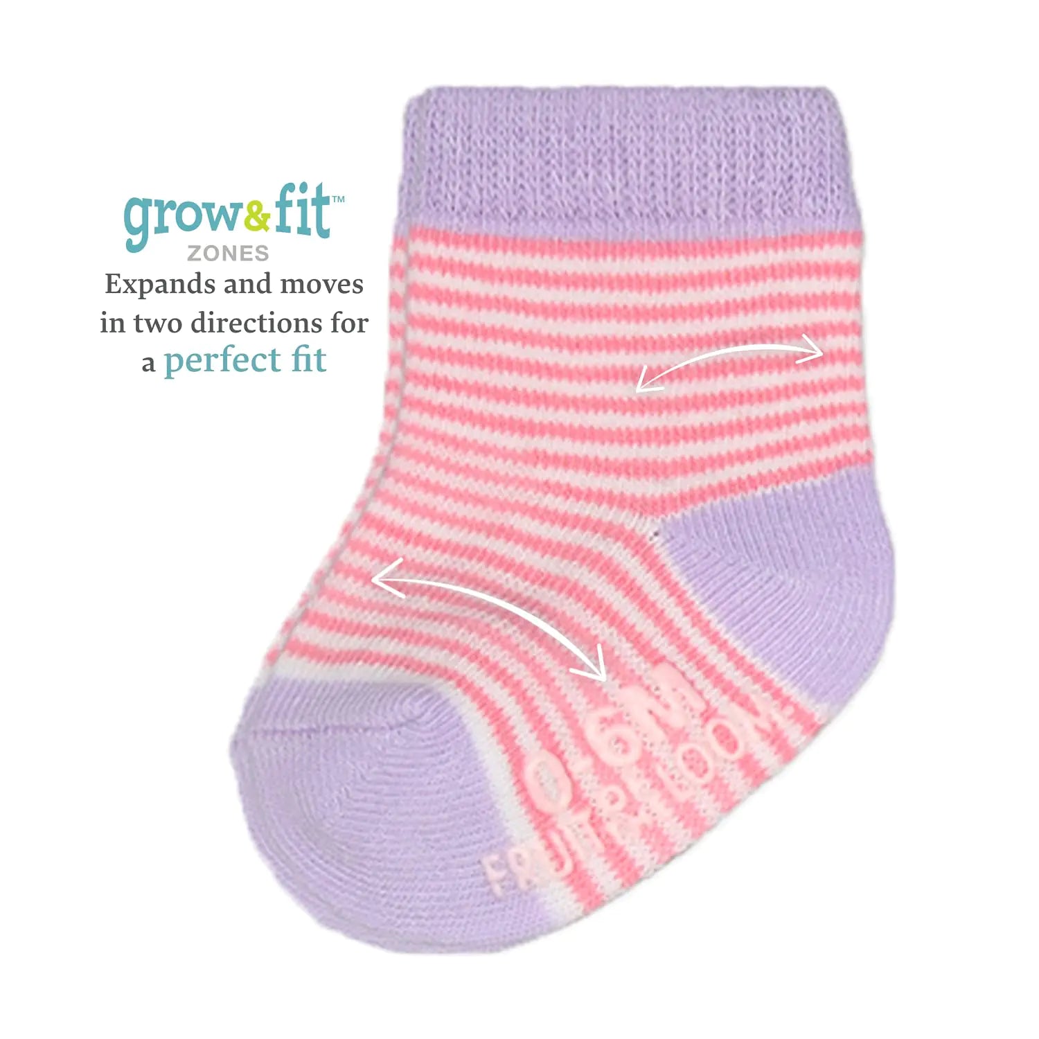 Fruit of the Loom Baby 14 - Pack Grow & Fit Flex Zones Cotton Stretch Socks - Unisex, Girls, Boys 0 - 6 Months Pink Stripe - KB General Store