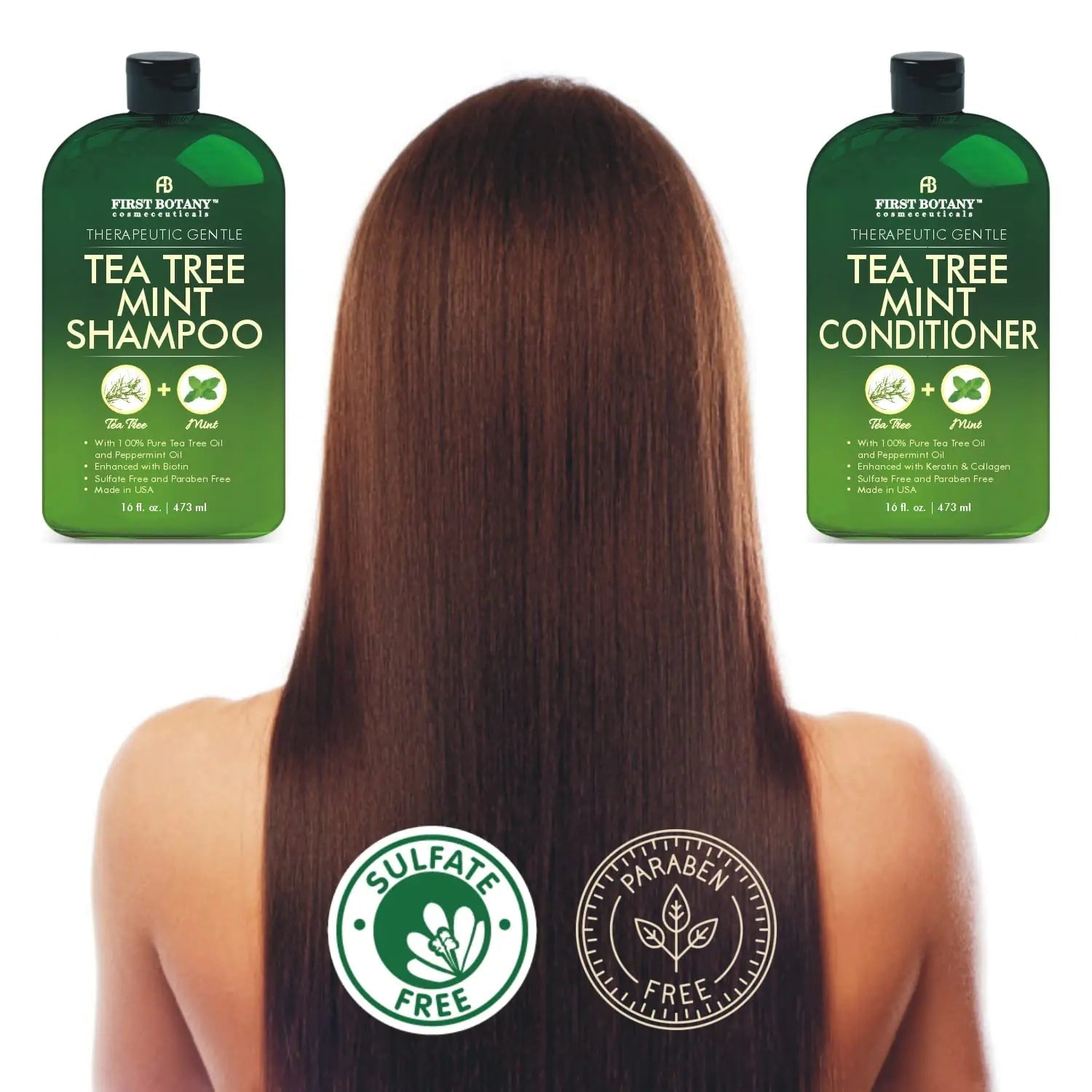 Mint Shampoo and Conditioner - Tea Tree and Peppermint Oils - Promotes Hair Growth, Fights Dandruff, Lice & Itchy Scalp - Sulfate - Free for Men and Women - 16 fl oz x 2 - KB General Store