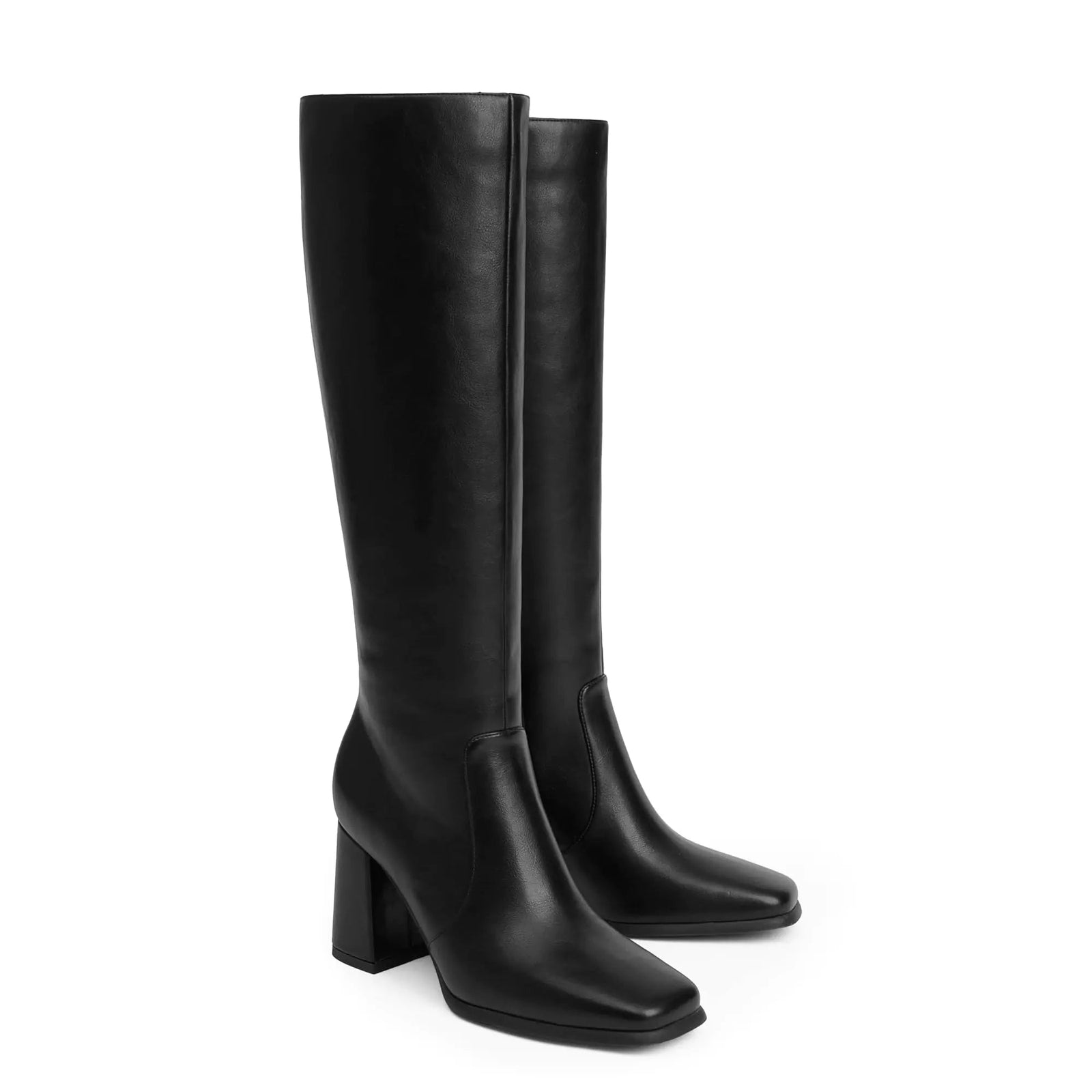 Modatope Knee High Boots Women Chunky Heel Square Toe Tall Boots for Women High Heel Side Zipper Long Boots 8 A - black - KB General Store