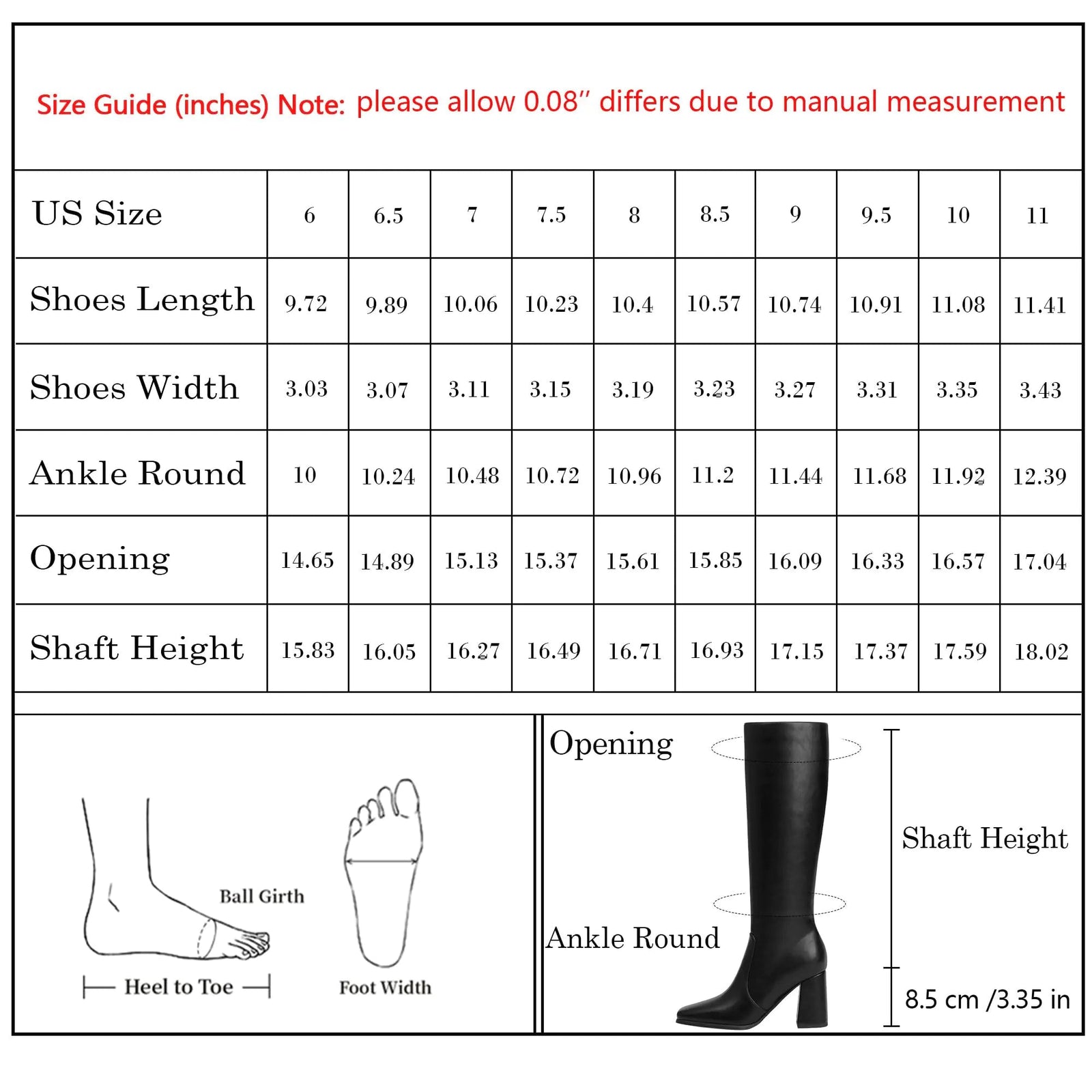 Modatope Knee High Boots Women Chunky Heel Square Toe Tall Boots for Women High Heel Side Zipper Long Boots 8 A - black - KB General Store