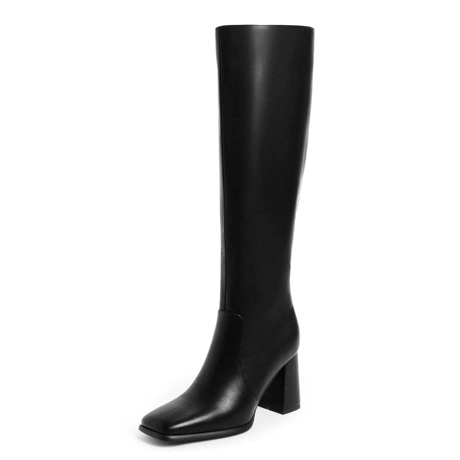 Modatope Knee High Boots Women Chunky Heel Square Toe Tall Boots for Women High Heel Side Zipper Long Boots 8 A - black - KB General Store