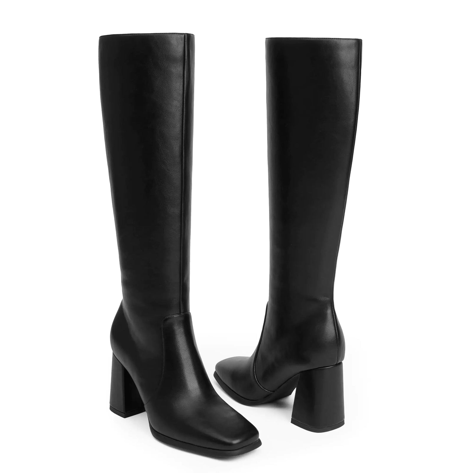 Modatope Knee High Boots Women Chunky Heel Square Toe Tall Boots for Women High Heel Side Zipper Long Boots 8 A - black - KB General Store