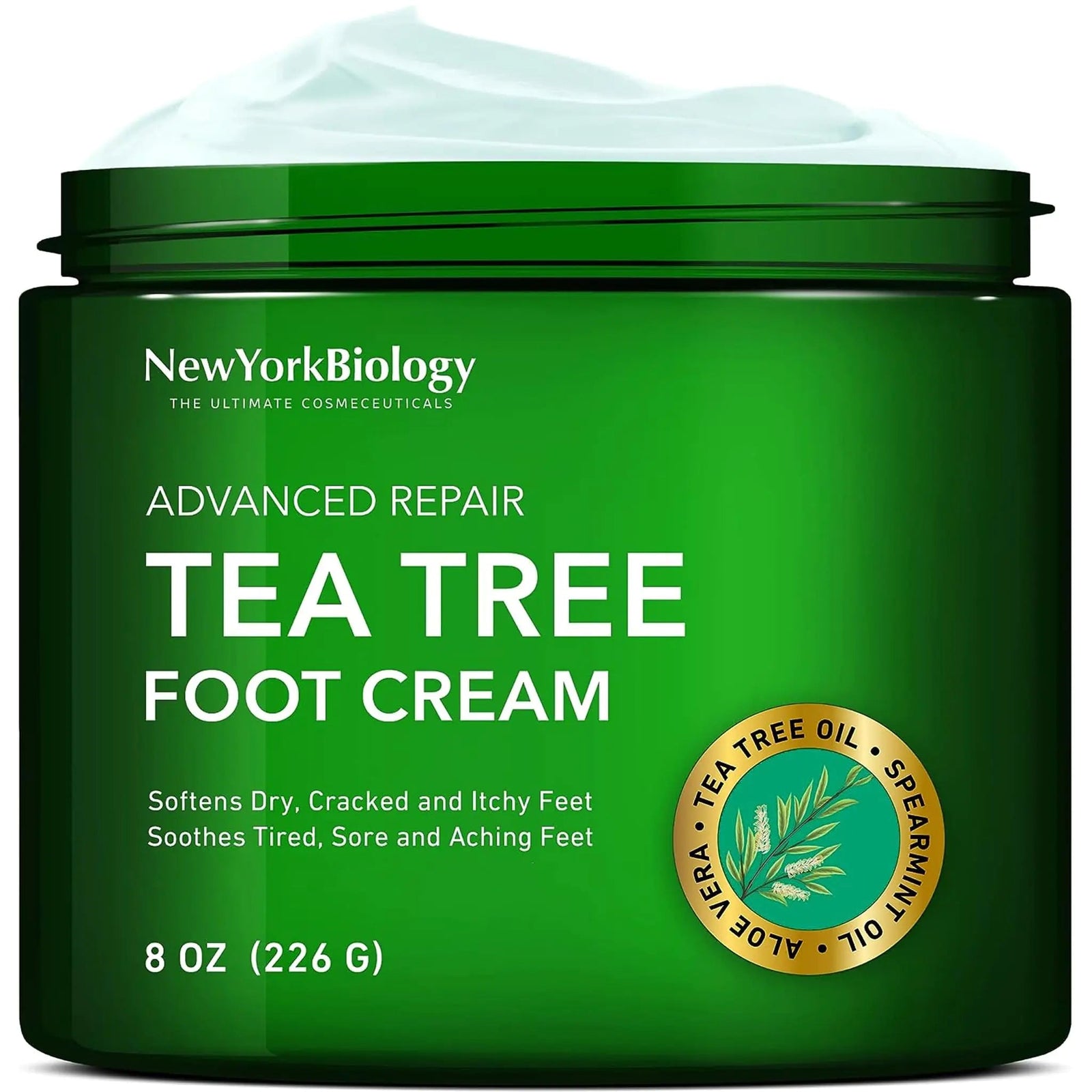 New York Biology Tea Tree Oil Foot Cream for Dry Cracked Feet, Athletes Foot, Nail Fungus, Jock Itch, Ringworm, Cracked Heels and Itchy Skin - Foot Cream - 8 oz Tea Tree - 8.00 Ounce (Pack of 1) 8.00 Ounce (Pack of 1) - KB General Store