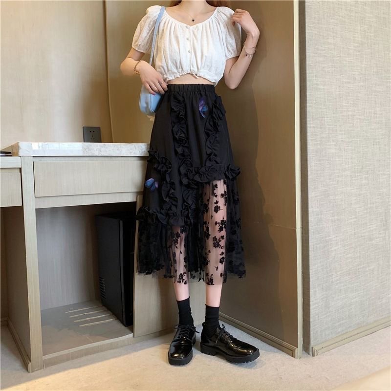 Black Lace Patchwork Skirt - KB General Store